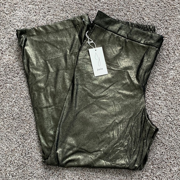 Joie Wide Leg Glitter Gold Sparkle Pant Trousers Elastic Waist - Picture 2 of 13